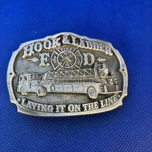 Firefighter Hook and Ladder Fire Engine Belt Buckle